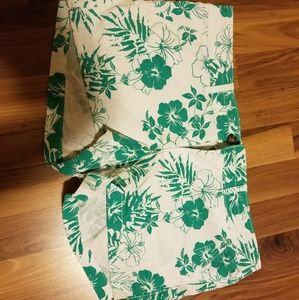 S. O. Brand green and white Hawaiian shorts